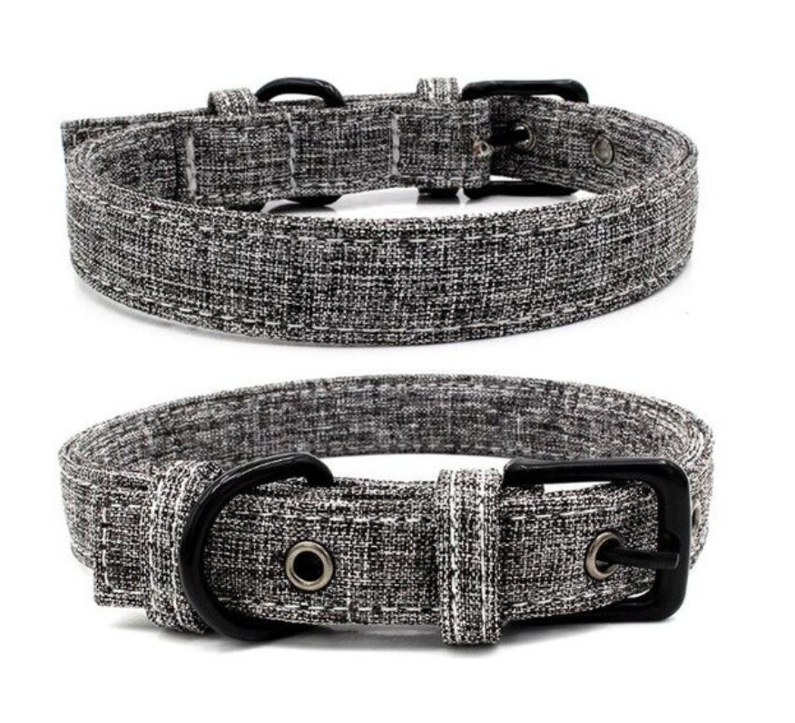 Grey Cotton canvas traditional style dog collar
